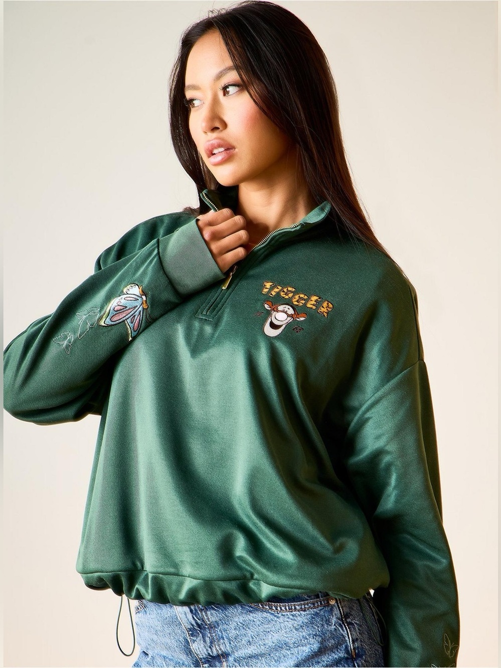 Disney Winnie the Pooh Tigger Women's Cropped Quarter Zip Crewneck - NWT